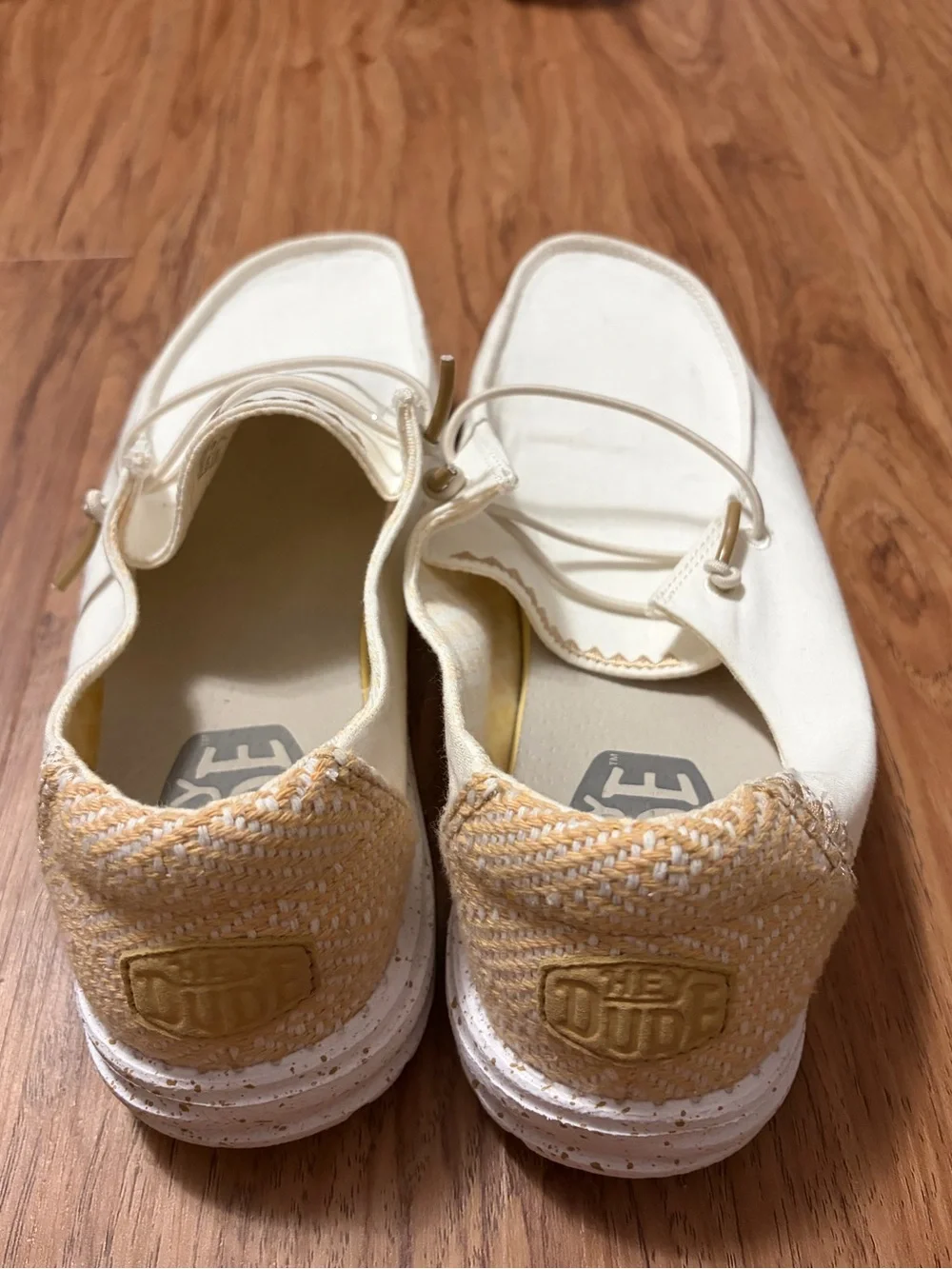 Hey Dude Canvas Slip-On Loafers in Cream and Tan Accent
